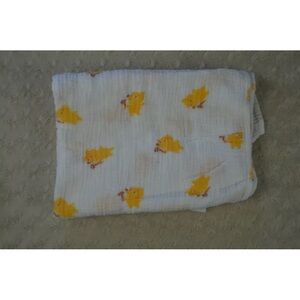 Baby Voice Yellow Bear Flower Baby Swaddle Blanket White Bamboo Cotton Muslin